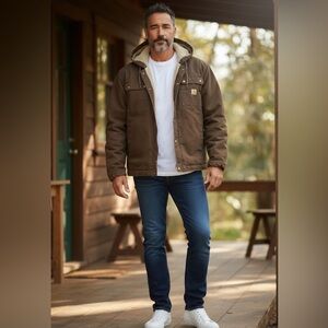 Carhartt Men’s 4XL Sherpa Lined Duck Hooded Jacket Brown Relaxed Fit